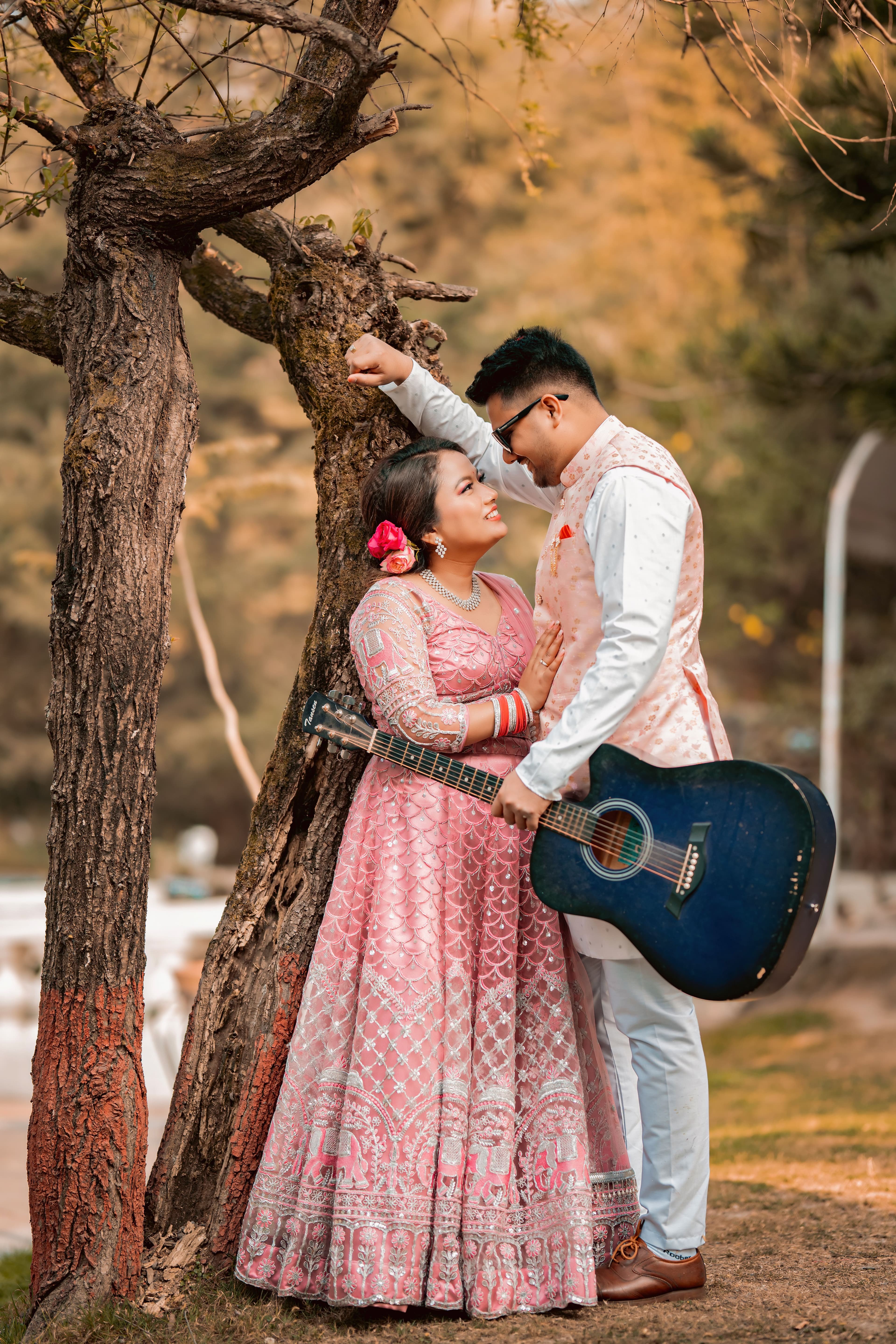 Couple walking through wedding venue
